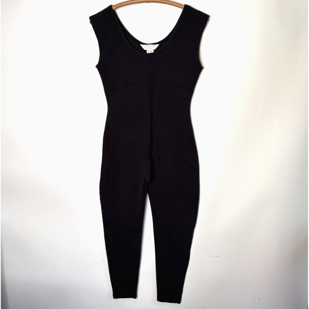 Vintage Express Tricot One Piece Jumper Jumpsuit Baselayer Knit Black 90s M